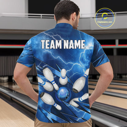 Blue Lightning Thunder Bowling Shirts For Men Custom Bowling Team League Jersey, Gift For Bowlers NQS10860