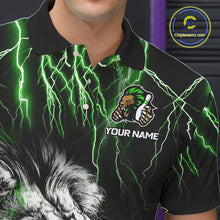 Load image into Gallery viewer, Black and Green Lightning Thunder Lion Bowling Shirt For Men Custom Lion Bowling Team Jerseys NQS11044