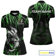 Load image into Gallery viewer, Black and Green Lightning Thunder Lion Bowling Shirt For Women Custom Lion Bowling Team Jerseys NQS11044