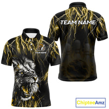 Load image into Gallery viewer, Black and Yellow Lightning Thunder Lion Bowling Shirt For Men Custom Lion Bowling Team Jerseys NQS11045