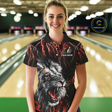 Load image into Gallery viewer, Black and Red Lightning Thunder Lion Bowling Shirt For Women Custom Lion Bowling Team Jerseys NQS11046