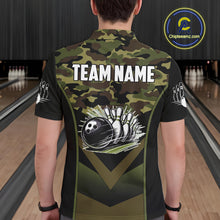 Load image into Gallery viewer, Black green camo Mens polo, quarter Zip bowling shirts Custom bowling team league jerseys NQS11050