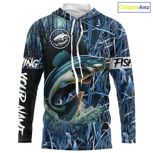 Catfish fishing blue camouflage fishing clothing Custom UV protection performance fishing shirt NQS2614