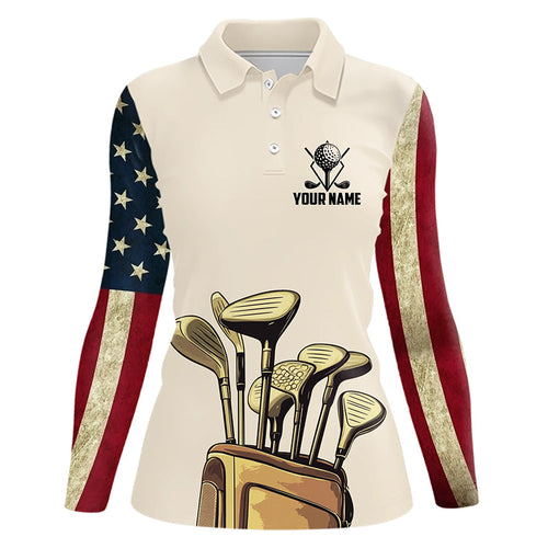 Vintage American Flag Womens Golf Polo Shirts custom patriotic golf shirt for ladies NQS9161