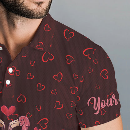 Funny Flamingo red heart pattern Mens golf polo shirts custom Valentine golf tops gifts for him NQS9366