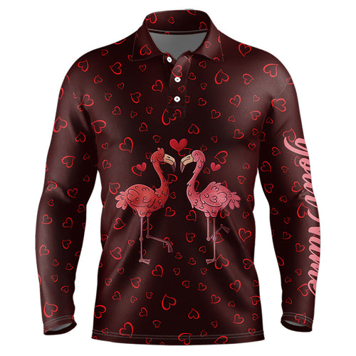 Funny Flamingo red heart pattern Mens golf polo shirts custom Valentine golf tops gifts for him NQS9366