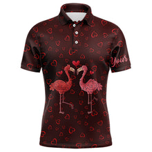 Load image into Gallery viewer, Funny Flamingo red heart pattern Mens golf polo shirts custom Valentine golf tops gifts for him NQS9366