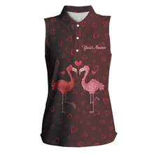 Load image into Gallery viewer, Funny Flamingo red heart pattern Women sleeveless polo shirt custom Valentine golf tops gifts for her NQS9366