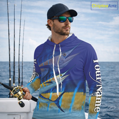 Personalized Marlin fishing scales blue sun protection fishing shirts, Custom Marlin fishing jerseys NQS11436