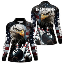 Load image into Gallery viewer, Personalized Eagle American flag Bowling Team Shirts For Women Custom Patriotic Bowling League Jersey NQS9520