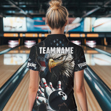 Load image into Gallery viewer, Personalized Eagle American flag Bowling Team Shirts For Women Custom Patriotic Bowling League Jersey NQS9520