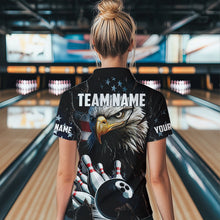 Load image into Gallery viewer, Personalized Eagle American flag Bowling Team Shirts For Women Custom Patriotic Bowling League Jersey NQS9520