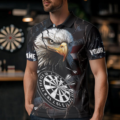 Personalized Eagle American flag Dart Polo, Quarter Zip Shirt for Men Custom Patriotic Darts Jersey NQS9521