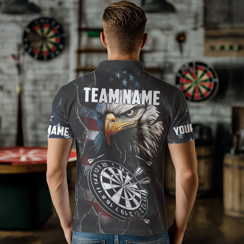 Personalized Eagle American flag Dart Polo, Quarter Zip Shirt for Men Custom Patriotic Darts Jersey NQS9521