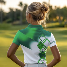 Load image into Gallery viewer, Women golf polo shirt custom name white and green shamrock St Patrick day golf shirts, golfing gifts NQS9676