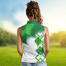 Load image into Gallery viewer, Women Sleeveless polo shirt custom white and green shamrock St Patrick day golf shirts, golfing gifts NQS9676