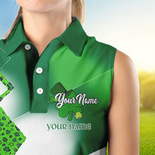 Load image into Gallery viewer, Women Sleeveless polo shirt custom white and green shamrock St Patrick day golf shirts, golfing gifts NQS9676