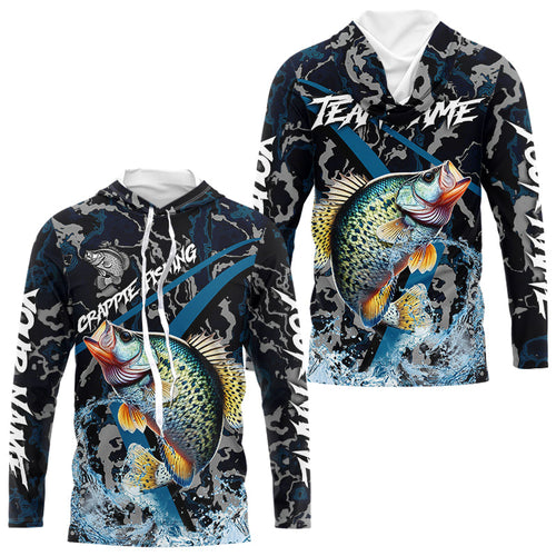 Custom Crappie Fishing Camo Long Sleeve Fishing Shirts, Personalized Crappie Fishing Team Jerseys NQS9678