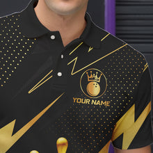 Load image into Gallery viewer, Custom Black and Gold Bowling Polo, Quarter Zip Shirts for Men, Team Bowling League Jersey NQS9682