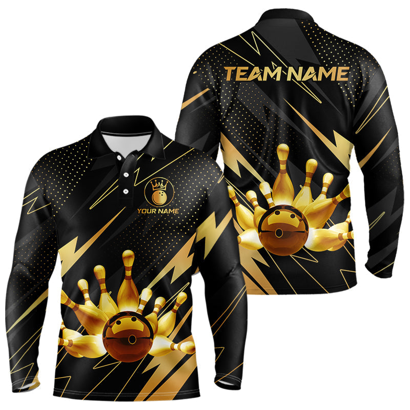 Custom Black and Gold Bowling Polo, Quarter Zip Shirts for Men, Team Bowling League Jersey NQS9682