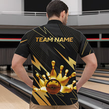 Load image into Gallery viewer, Custom Black and Gold Bowling Polo, Quarter Zip Shirts for Men, Team Bowling League Jersey NQS9682