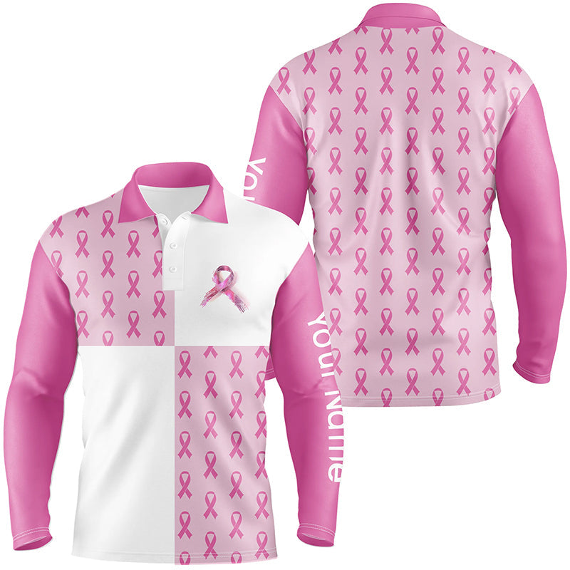 Mens golf polo shirts custom pink Breast Cancer Pink Ribbon pattern golf shirts for men, golfing gifts NQS7454
