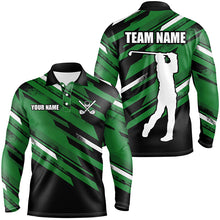 Load image into Gallery viewer, Mens golf polo shirts custom black and green golf attire for mens, golfing gifts for men NQS7456
