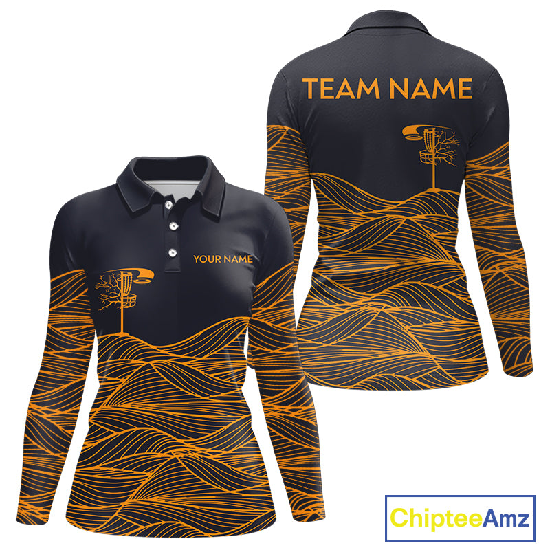 Black and Orange Disc Golf basket Disc golf polo shirts for women Custom team disc golf outfit NQS9959