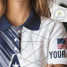 Load image into Gallery viewer, Personalized Red, White and Blue American Flag Star Golf Camo polo shirts for women , unique golf gift NQS9960