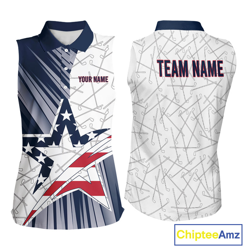 Personalized Red, White and Blue American Flag Star Golf Camo sleeveless polo shirts, unique golf gift NQS9960