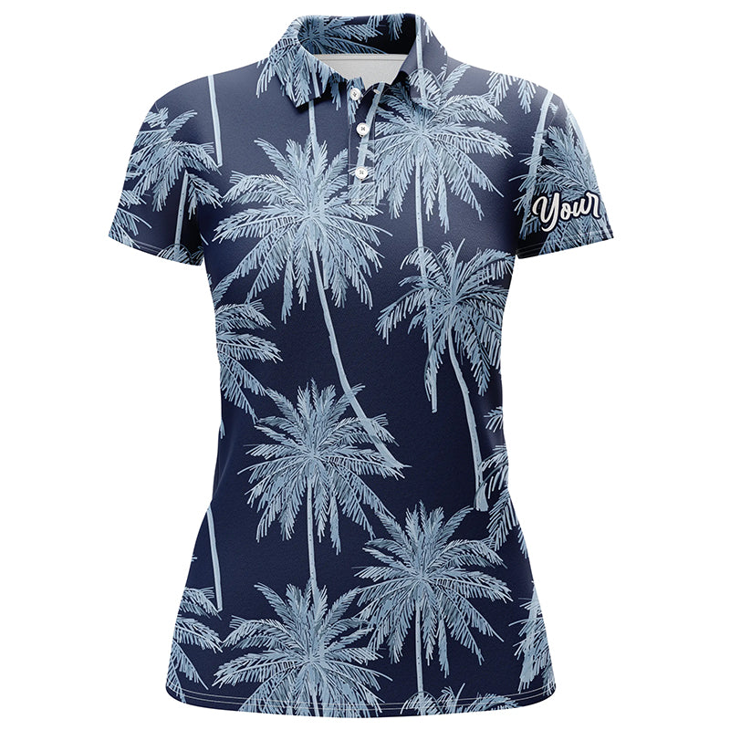 Blue Tropical palm trees pattern Womens golf polo shirts custom team golf shirt womens NQS5726