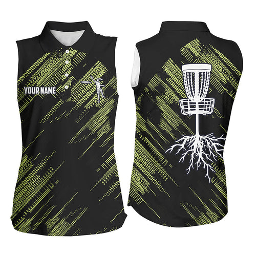 Yellow Black Womens disc golf sleeveless polo shirt custom disc golf team disc golf jerseys NQS7815
