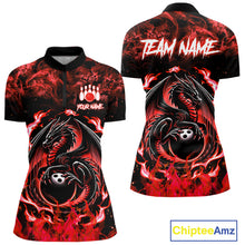 Load image into Gallery viewer, Black and Red Flame Dragon bowling shirts for Women Custom Bowling Team Jersey, gift for Bowler NQS10245