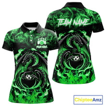 Load image into Gallery viewer, Black and Green Flame Dragon bowling shirts for Women Custom Bowling Team Jersey, gift for Bowler NQS10246