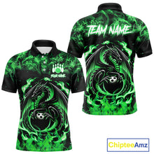 Load image into Gallery viewer, Black and Green Flame Dragon bowling shirts for Men Custom Bowling Team Jersey, gift for Bowler NQS10246