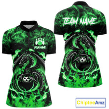 Load image into Gallery viewer, Black and Green Flame Dragon bowling shirts for Women Custom Bowling Team Jersey, gift for Bowler NQS10246