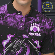 Load image into Gallery viewer, Black and Purple Flame Dragon bowling shirts for Men Custom Bowling Team Jersey, gift for Bowler NQS10247