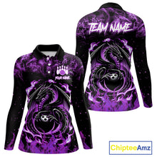 Load image into Gallery viewer, Black and Purple Flame Dragon bowling shirts for Women Custom Bowling Team Jersey, gift for Bowler NQS10247