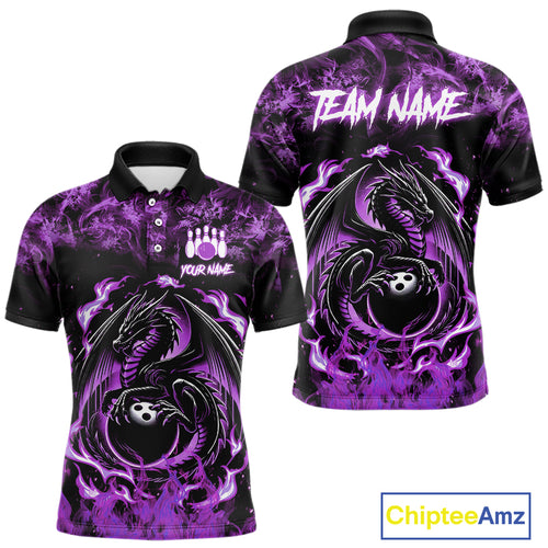 Black and Purple Flame Dragon bowling shirts for Men Custom Bowling Team Jersey, gift for Bowler NQS10247