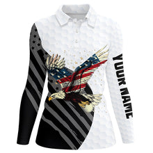Load image into Gallery viewer, Black and White American Flag Eagle Women golf polo shirts custom Patriotic golf shirts for ladies NQS8244