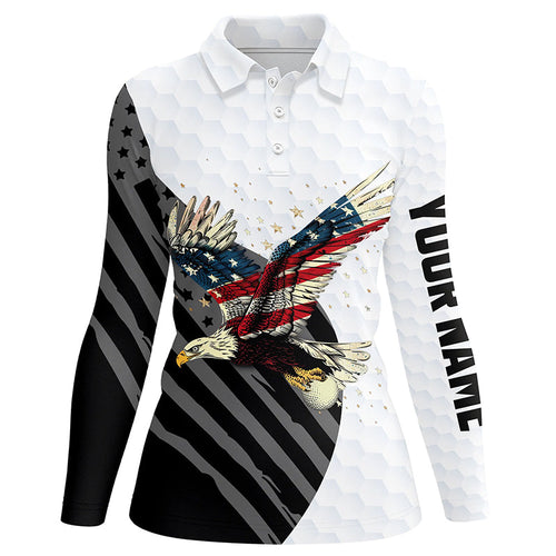 Black and White American Flag Eagle Women golf polo shirts custom Patriotic golf shirts for ladies NQS8244