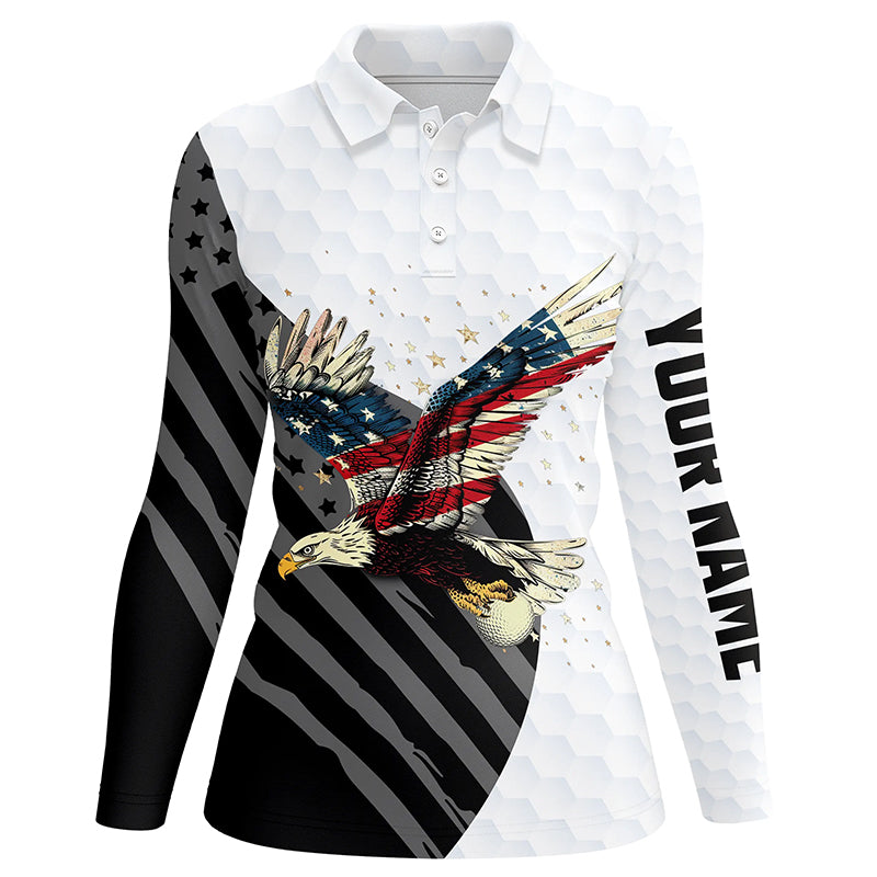 Black and White American Flag Eagle Women golf polo shirts custom Patriotic golf shirts for ladies NQS8244