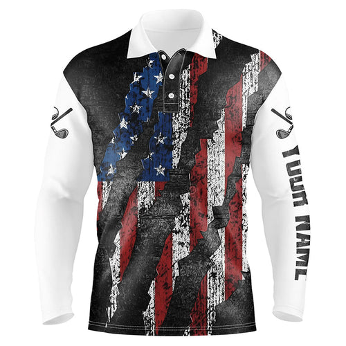 Black and White Grunge American Flag Men golf polo shirts custom Patriotic golf apparel for men NQS8245