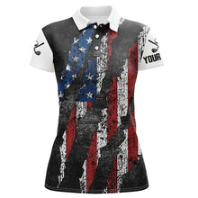 Load image into Gallery viewer, Black and White Grunge American Flag Women golf polo shirts custom Patriotic golf apparel for women NQS8245
