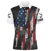 Load image into Gallery viewer, Black and White Grunge American Flag Men golf polo shirts custom Patriotic golf apparel for men NQS8245