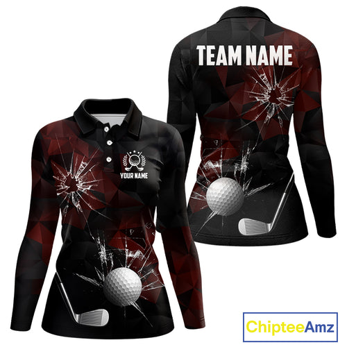 Black and Red Camo Broken golf ball Women Golf polo shirts Custom Team Golf attire for ladies NQS10449