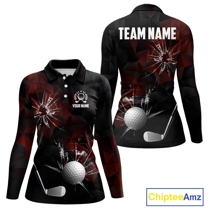 Black and Red Camo Broken golf ball Women Golf polo shirts Custom Team Golf attire for ladies NQS10449