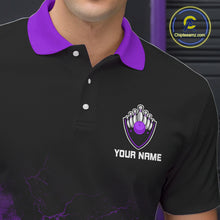 Load image into Gallery viewer, Personalized Men&#39;s bowling shirts Purple lightning Bowling Ball Pins bowling jerseys for Bowler NQS10634