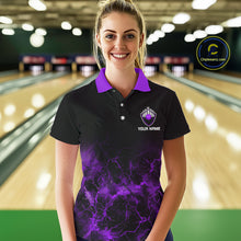 Load image into Gallery viewer, Personalized Women&#39;s bowling shirts Purple lightning Bowling Ball Pins bowling jerseys for Bowler NQS10634