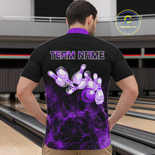 Load image into Gallery viewer, Personalized Men&#39;s bowling shirts Purple lightning Bowling Ball Pins bowling jerseys for Bowler NQS10634